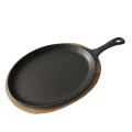 Wholesale Pre-Seasoned Cast Iron Fajita Pan with Wooden Base